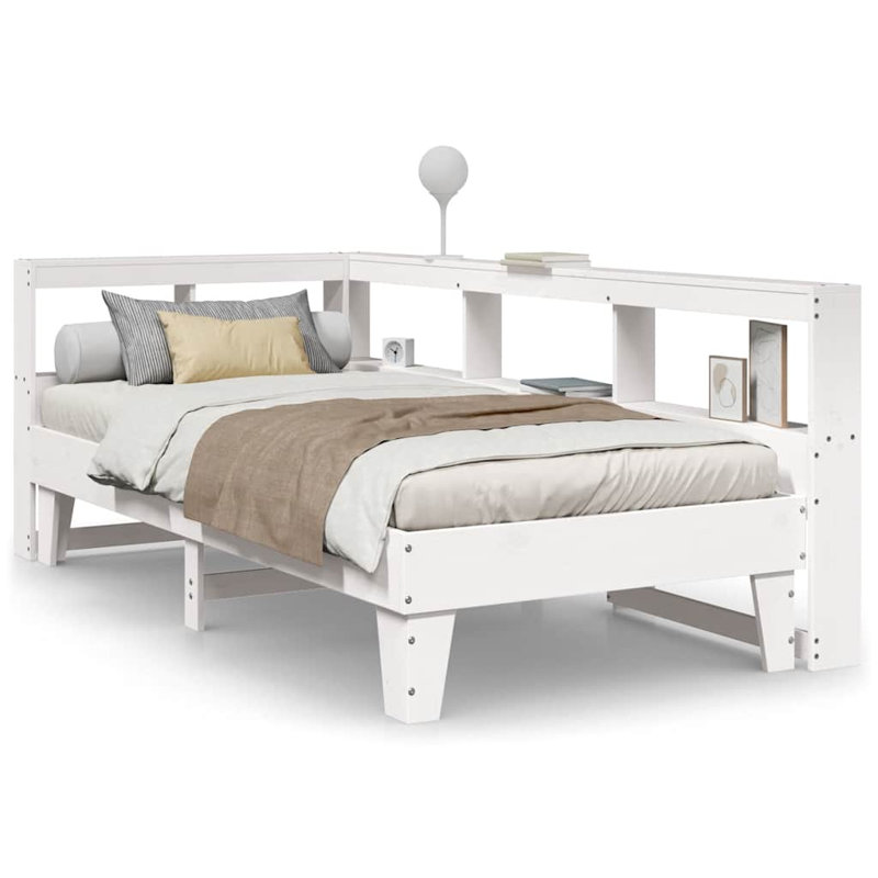 Bookcase Bed Without Mattress Solid Wood Pine, Small Single (2'6), White
