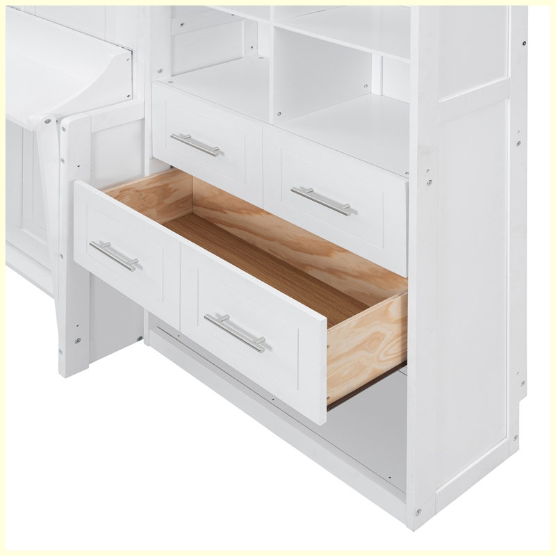 Lit escamotable moderne avec tiroirs et tablettes, Blanc, Grand