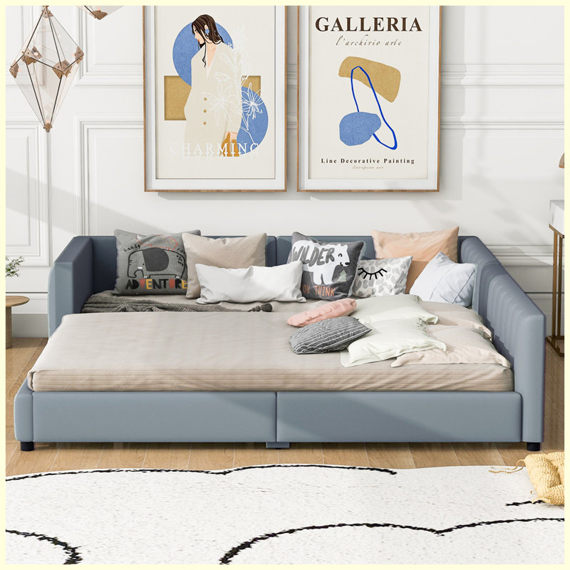Lit plateforme tapissier grand et simple TG, lit mère et enfant, similicuir, Gris