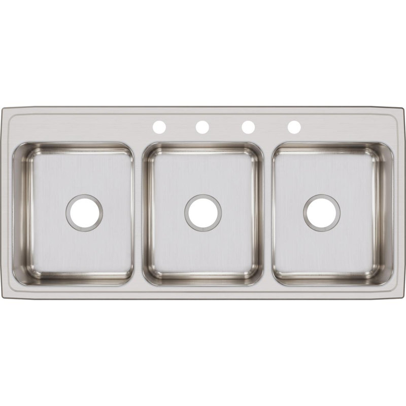 Évier de cuisine à triple cuve à montage sur plan L 46 po x l 22 po Lustertone, 4 trous