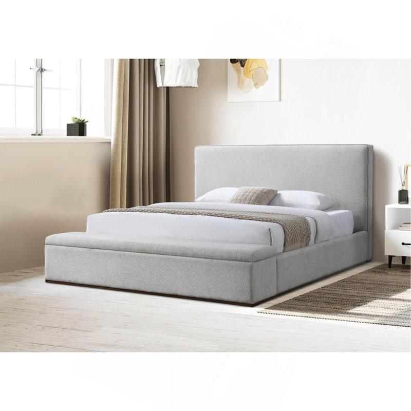 Lit en lin beige avec rangement Boxter, Très grand lit