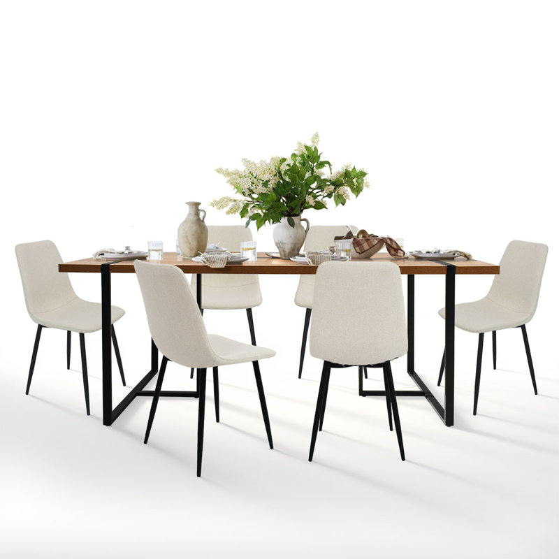 Rectangular Manufactured Wood Dining Set with Upholstered Chairs (Set of 7), Beige