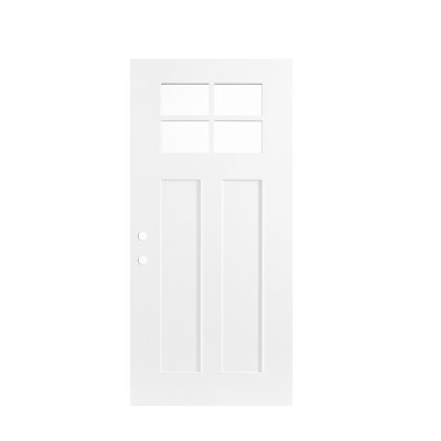 Porte d'entrée moderne en fibre de verre 36 po x 80 po avec verre transparent, porte extérieure pré-suspendue avec cadre en PVC et moulure de brique, ouverture à gauche / droite