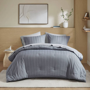 Ensemble d'édredon à rayures 7 pièces avec draps, taies décoratives et taies d'oreiller