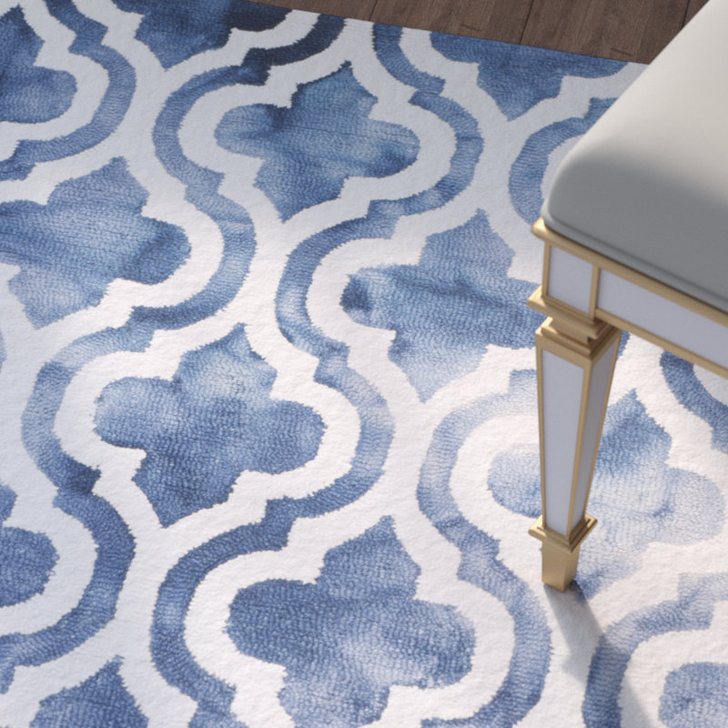 Tapis bleu marine en laine fait à la main Adelei, Rectangle de 6 pi x 9 pi