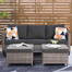 Allcot 3 - Person Wicker Rattan Outdoor Seating Group with Pillows, Cushions and Ottomans, All Weather High Back Conversation Set for Garden Backyard