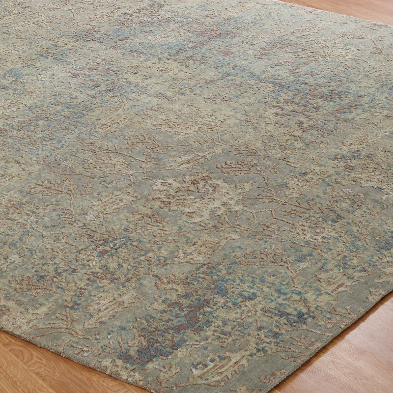 Hand Knotted Abstract Area Rug in Beige, Rectangle 12' x 15'