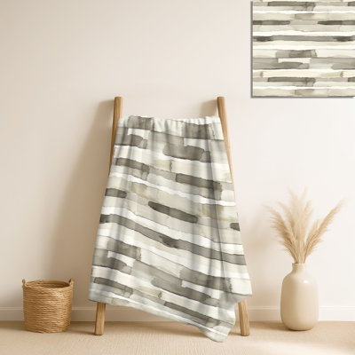 Gris et beige, lignes neutres - couverture douce rayée, jeté en peluche contemporain