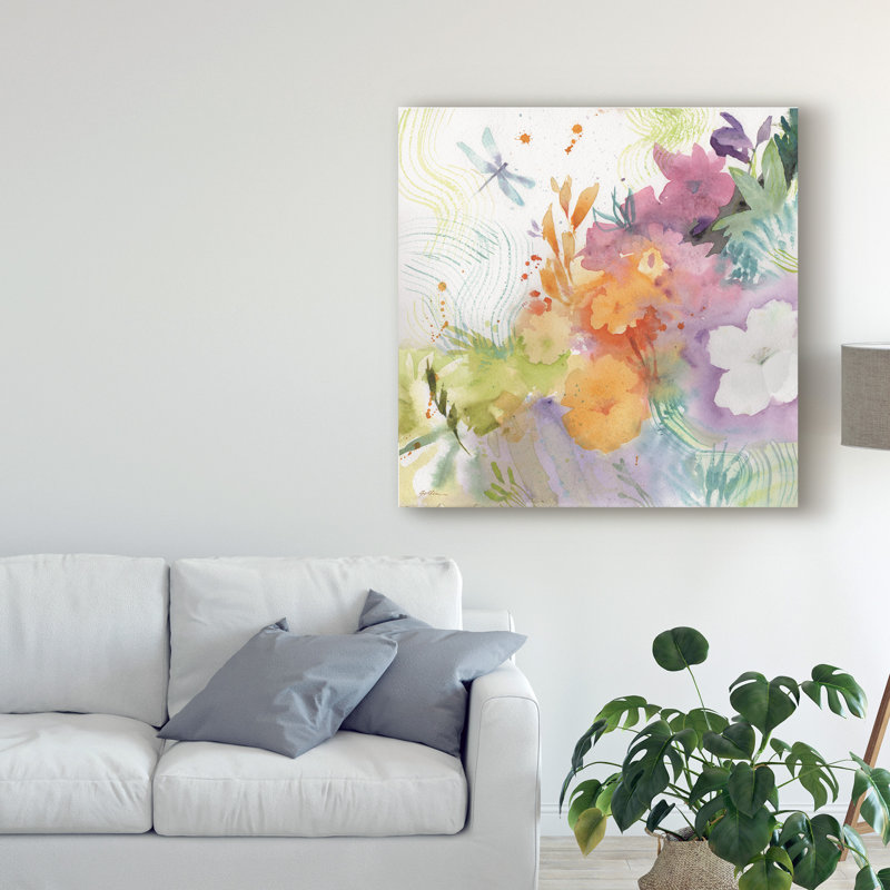 «Garden of the Dragonfly», reproduction d'aquarelle sur toile tendue, H 35 po x l 35 po x P 2 po