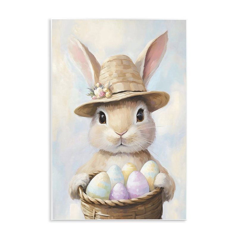 «Bunny with Pâques Egg Basket», plaque murale par The Prints Vibe, 19 x 13
