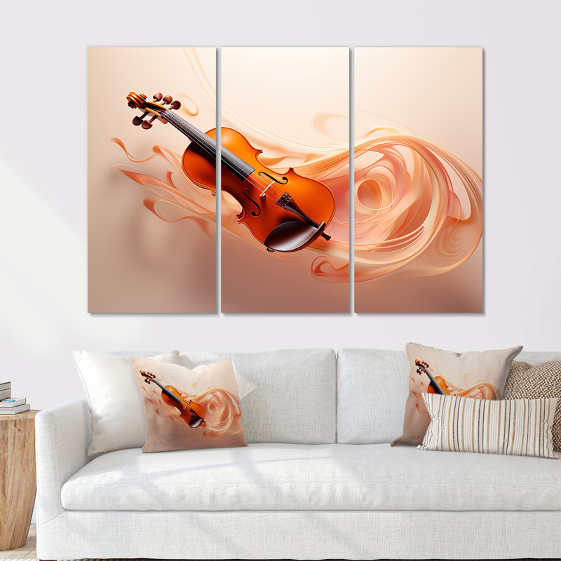 Vibrant Violin Auburn Elegance I - Ensemble de décoration murale musique, Toile tendue, H 32 po x l 48 po x P 1 po