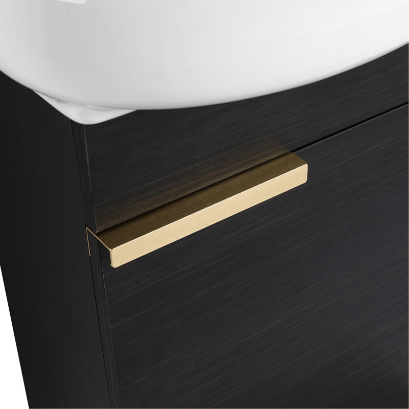 Meuble-lavabo de salle de bain compact 16 po - Châtaignier noir pour petites salles de bain avec poignées en métal style moderne