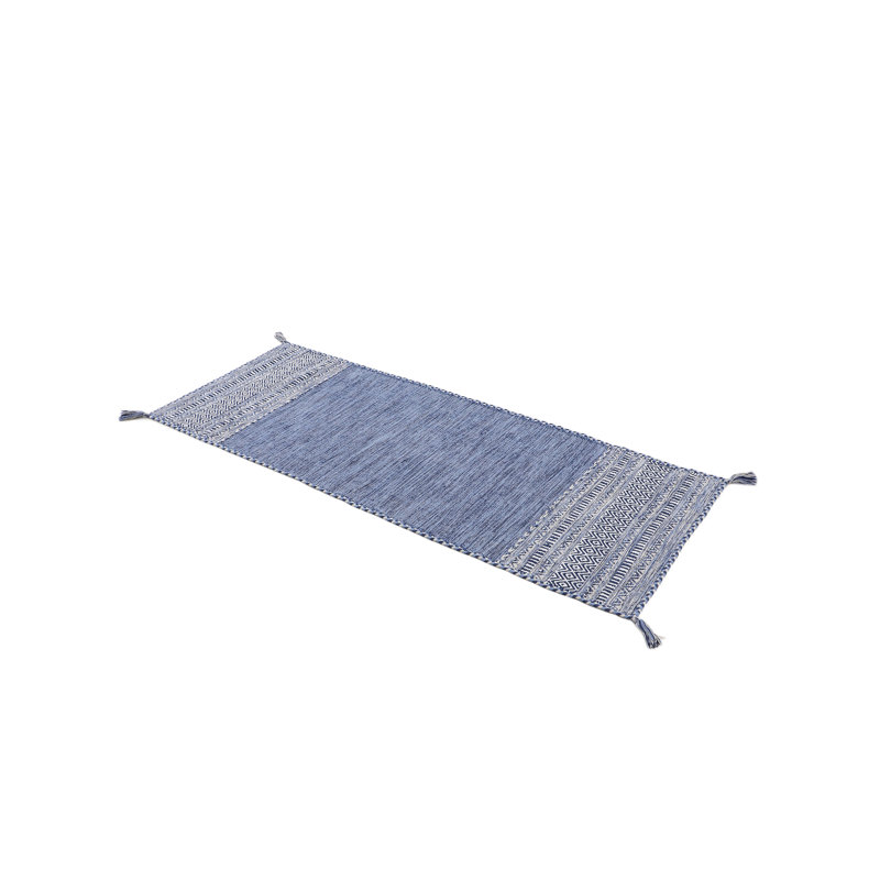 Azizi Striped Hand Woven Cotton Blue Rug, Runner 80 x 300cm
