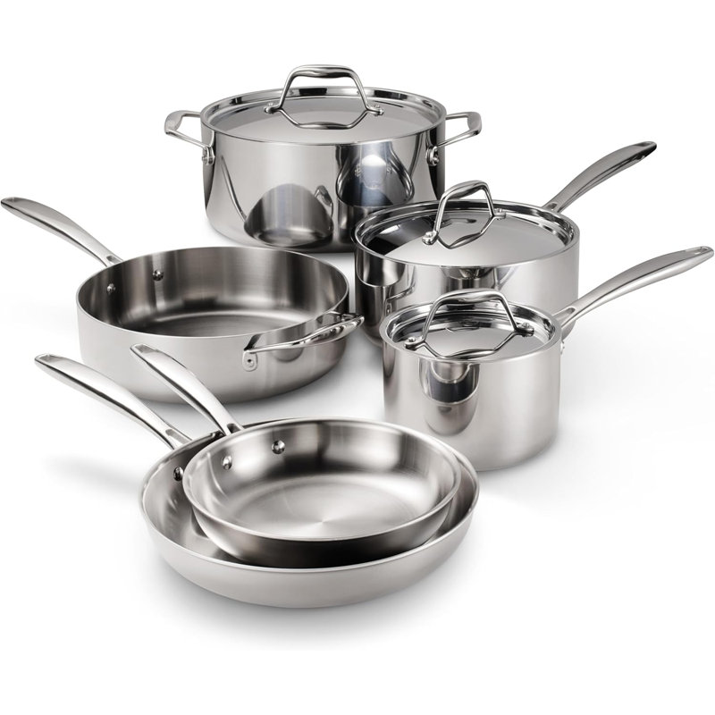 Tramontina Signature Tri-Ply Clad Stainless Steel 9-Piece Cookware Set With Lids, Pots And Pans Kitchen Set