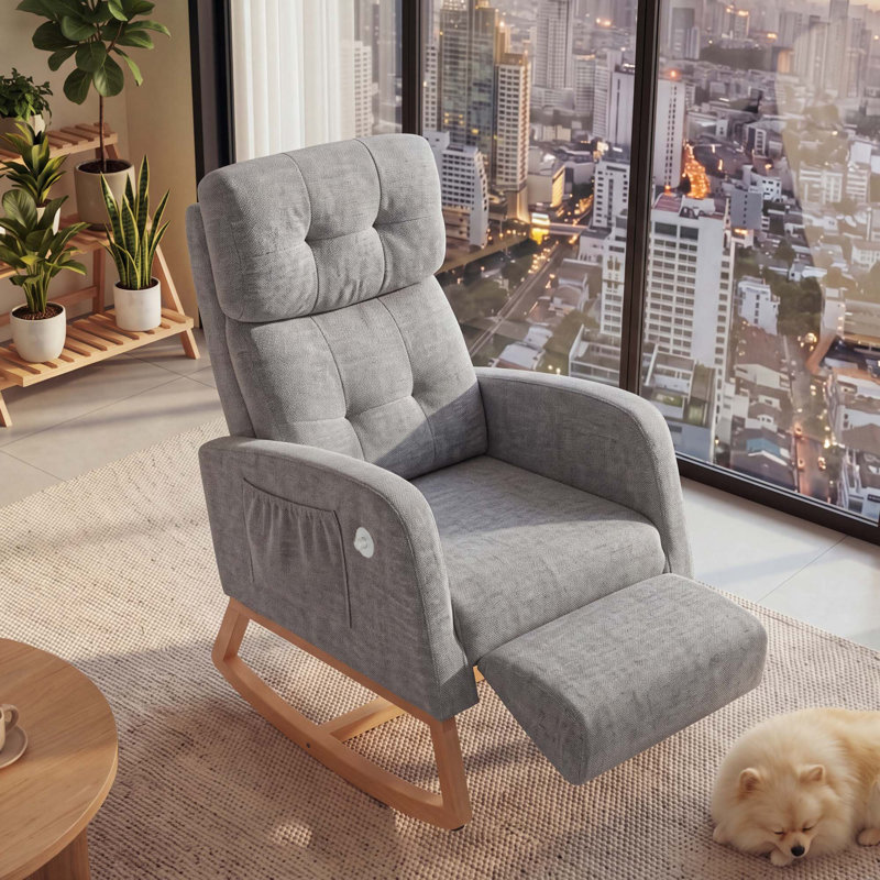 Fauteuil inclinable moderne en chenille avec repose-pieds, fauteuil à bascule manuel avec appui-tête réglable et repose-pieds à bouton-poussoir