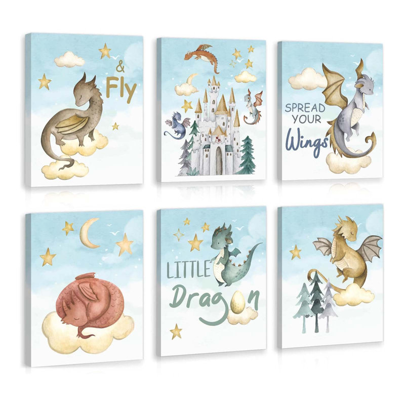 Dinosaur Canvas Wall Art Nursery Wall Decor, Set of 6,20x25cm