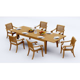 12 Seats 13 Pcs Grade-A Teak Wood Dining Set: 122" Caranas Double Extension Rectangle Table And 12 Arbor Stacking Arm Chairs #11AB2912