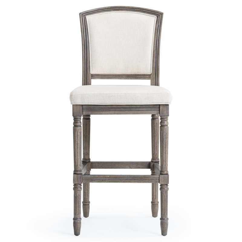 Tabouret de bar gris avec siège et dossier rembourrés, hauteur de 31 po, convient aux espaces de jeu texturés et vieillis
