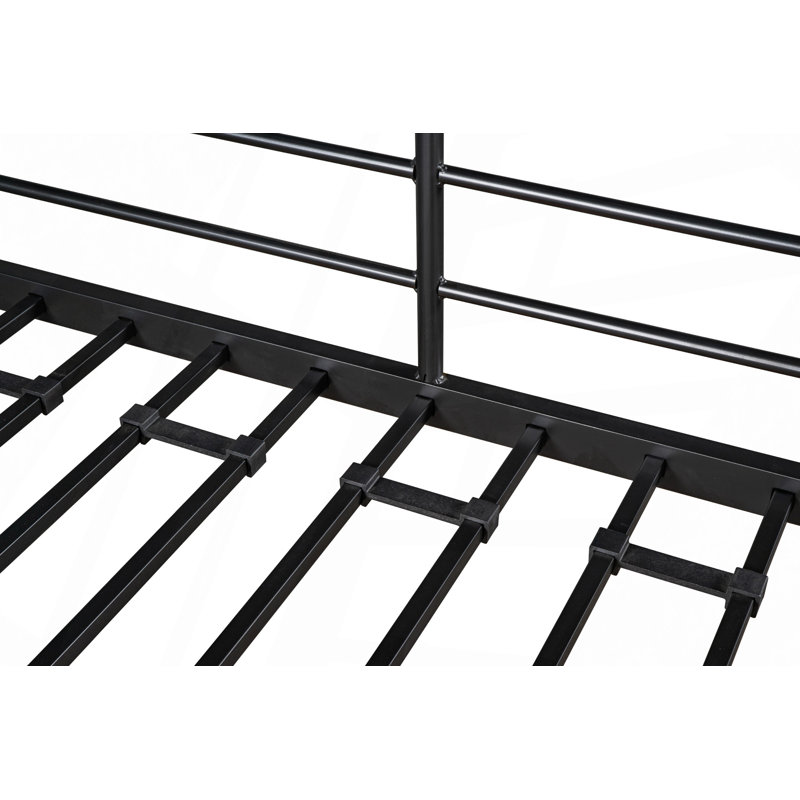 Lit mezzanine avec table et tablettes / Métal robuste / Table et tablettes intégrées / Bruit réduit / Barrière de sécurité / 2 échelles latérales / Certifié PCC / Aucun sommier tapissier requis