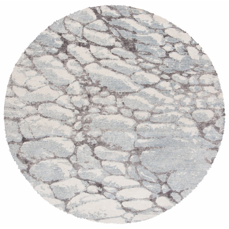 Banham Hand Tufted Wool/Viscose Pile Abstract Rug in Gray/Ivory, Round 6'