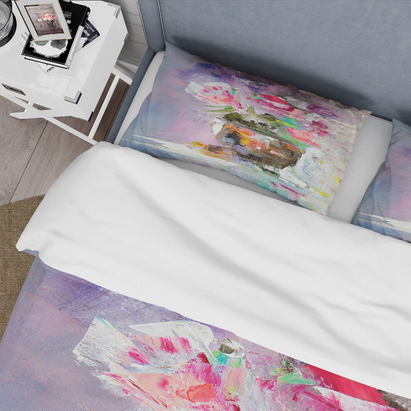 Bouquet de fleurs roses fraîches et abstraites - Ensemble de housse de couette moderne - Microfibre de polyester