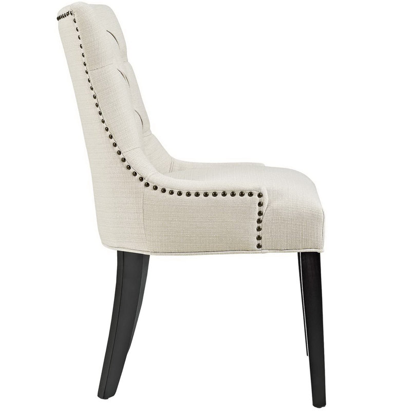 Modern Elegant Button Tufted Upholstered Fabric With Nailhead Trim, Side Chair, Beige, Beige