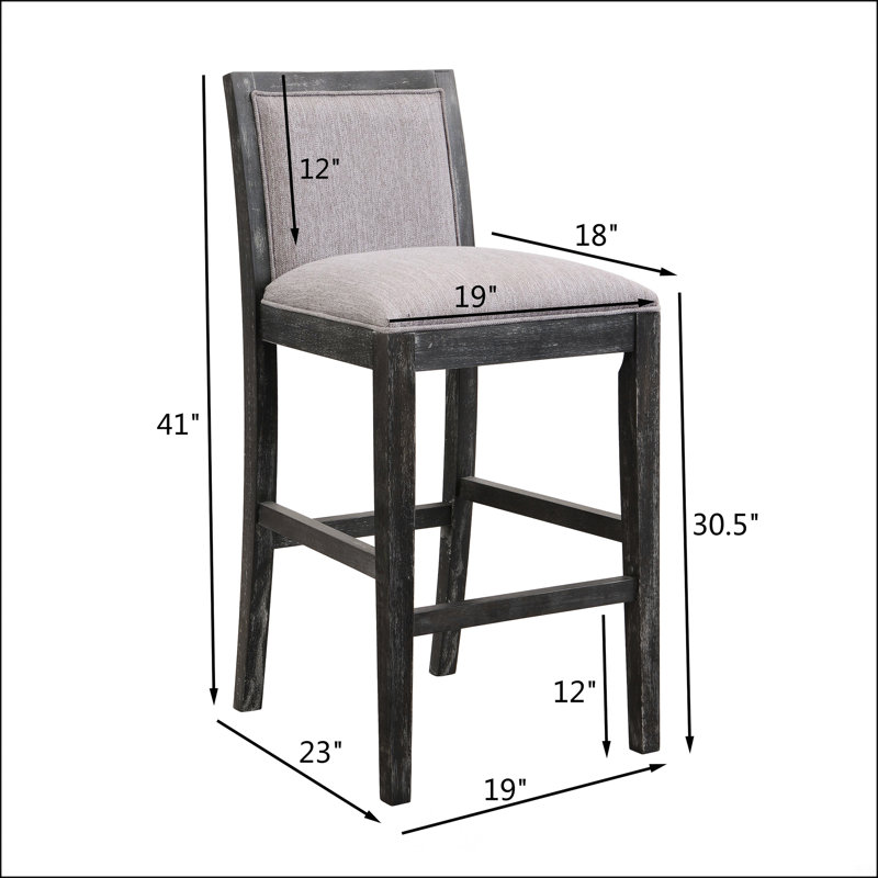 Ensemble de 2 tabourets de bar d'une hauteur de 30,5 pouces, Gris, Gris