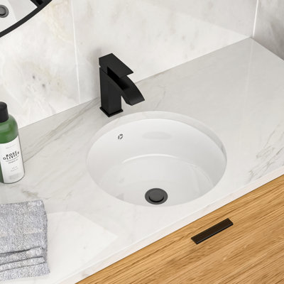 Lavabo de salle de bain rond en céramique blanche 16,11 po x 16,11 po, installation encastrée, teinture, pour salle de bain de salle de bain de restaurant, généreux et pratique, essuyage rapide