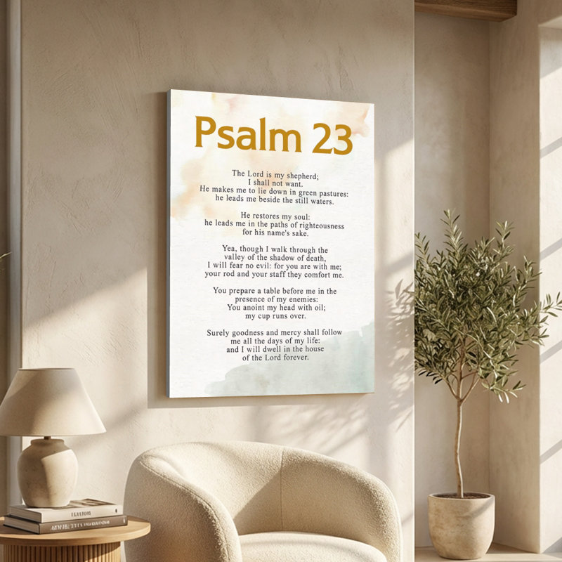 Psalm 23 Scripture Text Watercolor Art on Textured Background on Wrapped Canvas - 36" H x 24" W
