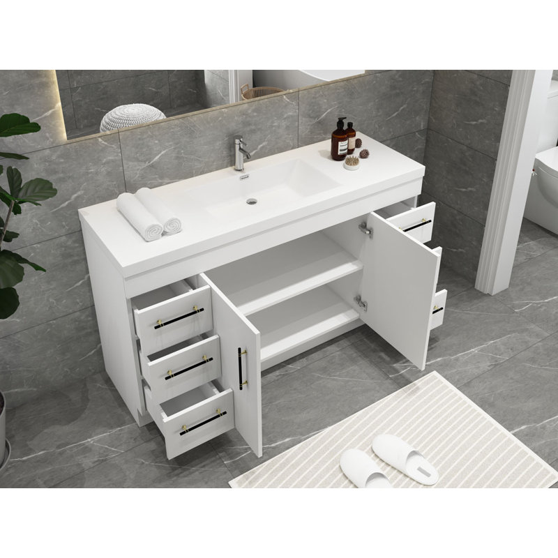 Ensemble de meuble-lavabo simple 59 po Carliss, Blanc lustré, Noir