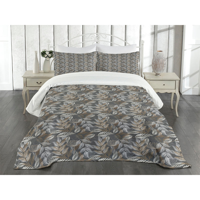 Ambesonne Vintage Bedspread Set Rustic Branches Leaves Brown Grey Coconut, 51 cm H x 76 cm W