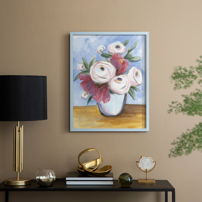 Tea Rose Posey II, reproduction encadrée - bois massif, Bleu, H 30 po x l 24 po