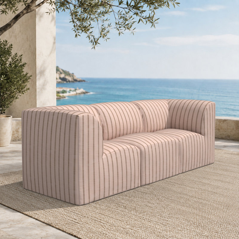 Canapé d'extérieur Sunbrella® de 96 po Fleener, Sunbrella® rayé rose