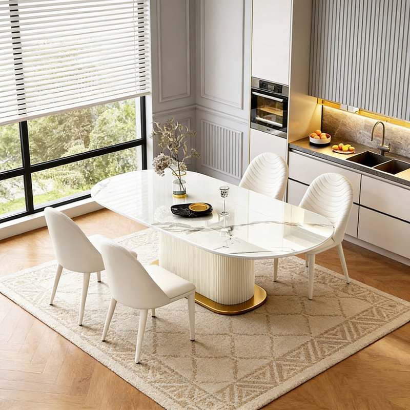 Table de salle à manger légère de luxe, H 29,92 po x l 62,99 po x P 35,43 po, 5 pièces: table, 4 chaises