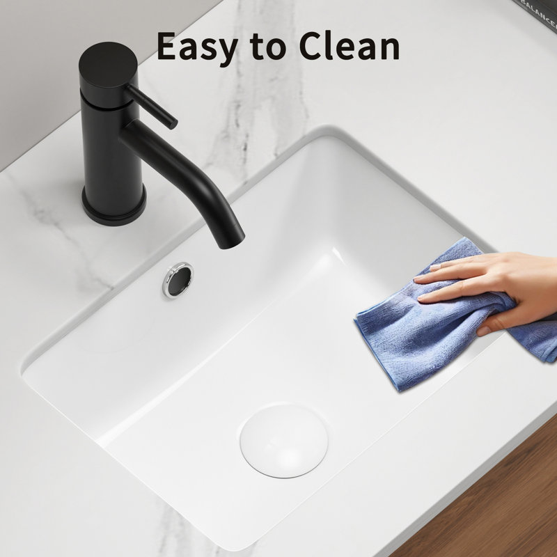 Undermount Bathroom Sink 16 Inch Rectangle, Low Absorption Ceramic, Temperature - , 15.54" Product Depth American Design Wash Basin, White Porcelain, 1.77" Drain Hole, Smooth Surface