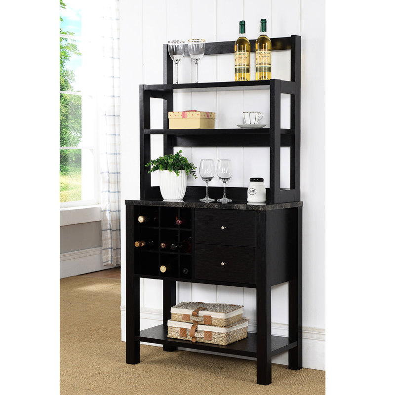 Armoire de boulanger en marbre / bois rouge avec trois tablettes, un compartiment à vin et deux tiroirs - avec 3 tablettes, beauté