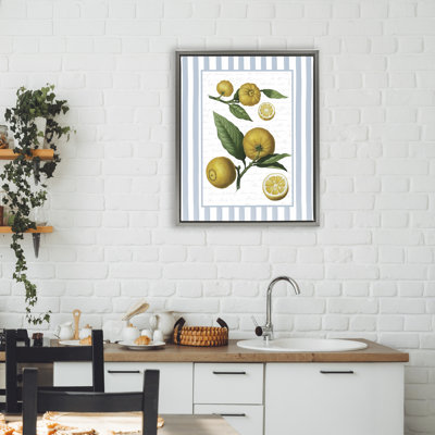 Cadre flottant rétro à rayures bleues et citrons, design par lettré et doublé
