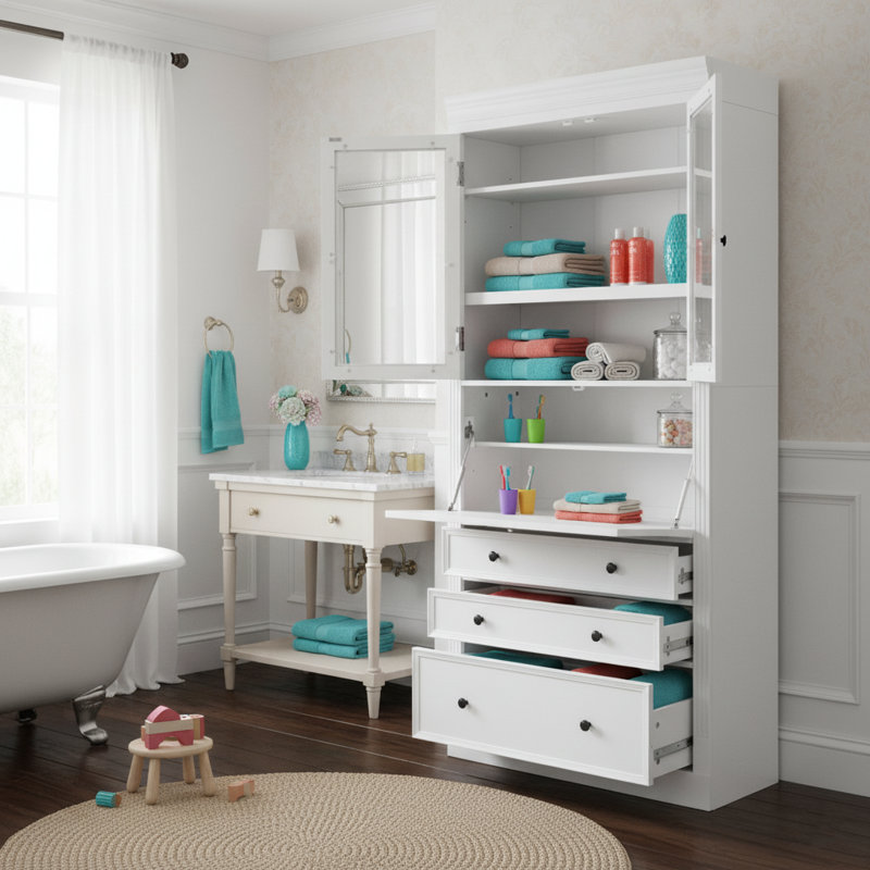 36" Freestanding Garage Storage Cabinet with Drop-Down Work Surface, Power Outlet, Drawers & Adjustable Shelves, 78" Utility Organizer