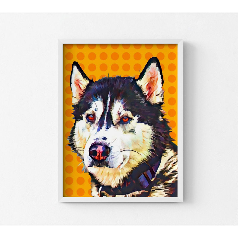 Kyle Pop Dog par Kim Curationa, Impression encadrée avec passe-partout, H 36 po x l 48 po, Blanc