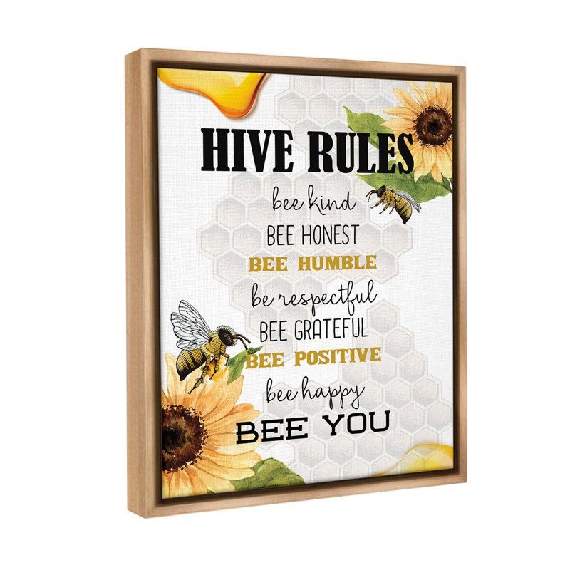 "Bee Hive Rules" par Kim Allen sur toile, Cadre flottant orme Montalcino, H 21 po x l 17 po