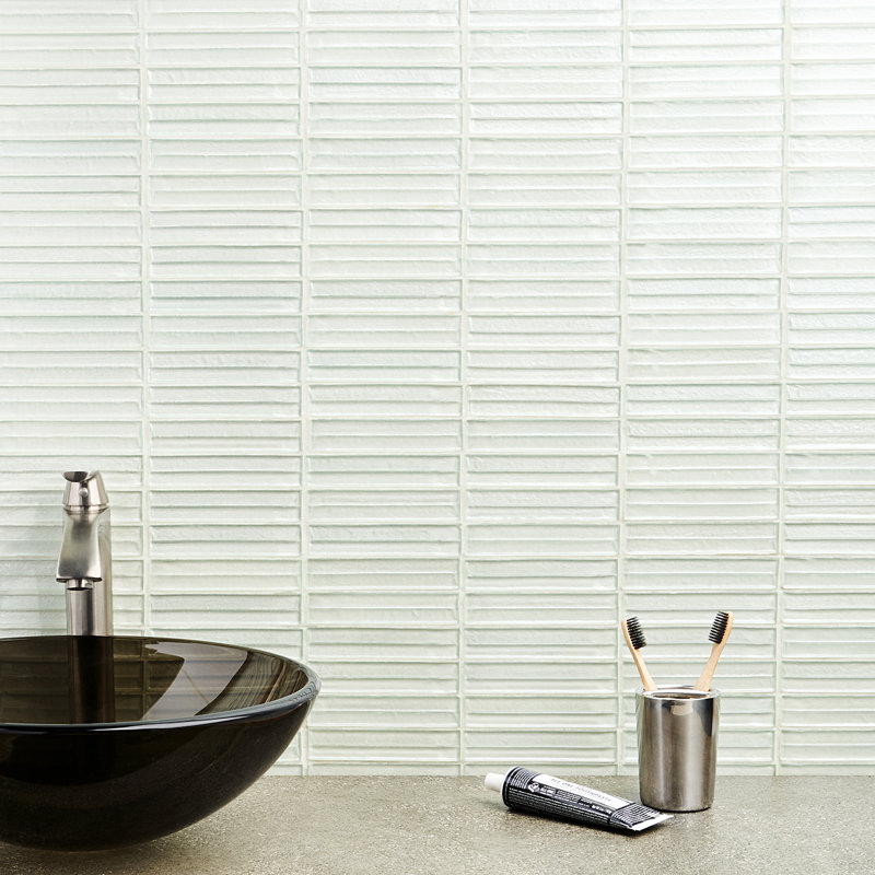 Tara Stacked 11.61" x 11.73" Molten Glass Mosaic Wall Tile (0.95 Sq. Ft. / Sheet), White