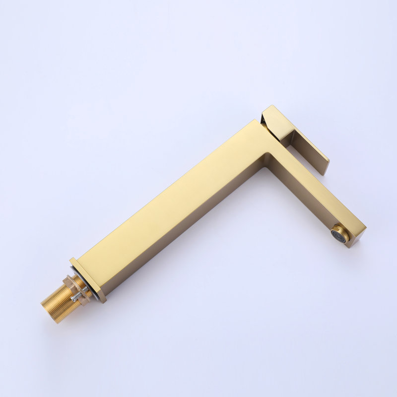 11.72" High Arc Vessel Bathroom Sink Faucet,  Deck Mounted Lavatory Basin Faucet With 6-Inch Cover Plate, Brushed Gold