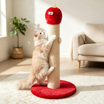 Griffoir vertical en sisal avec jouet en peluche amusant intégré, idéal pour les chats d'intérieur et la protection des meubles.