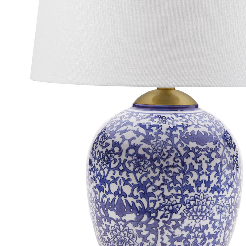 Mystique Blue Ceramic Ginger Jar Table Lamp with Gold Accents