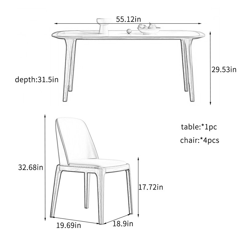 Ensemble de table de salle à manger simple en bois massif., H 29,53 po x L 55,12 po x l 31,5 po