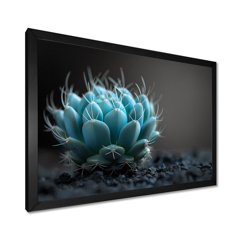 «Green», gris, monochrome, fleur de désert, cactus floral, impression d'art mural, Toile encadrée noire simple