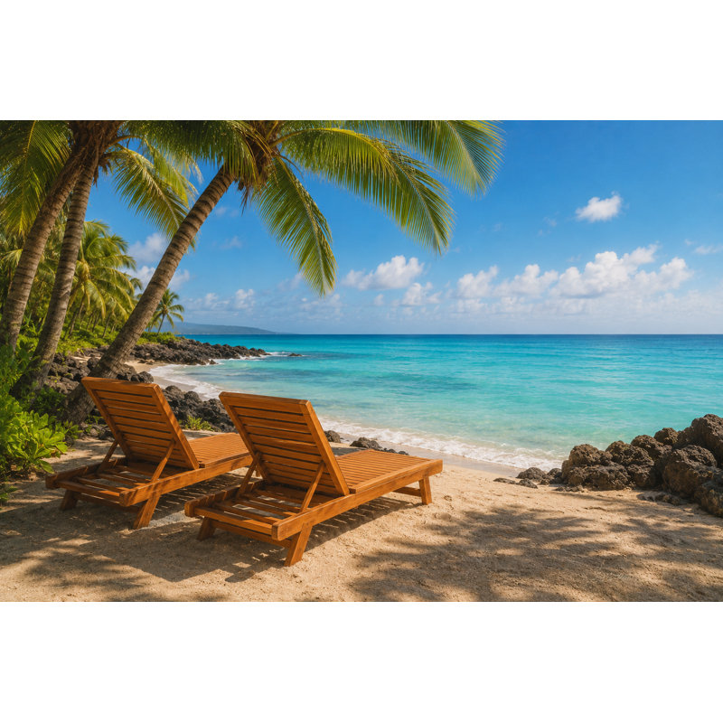Resort Chairs by the Tide - Tropical Beach Lounge, art mural sur toile tendue, 30"H x 40"W x 1.5"D