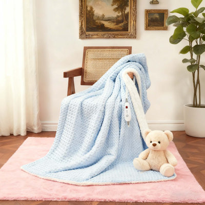 Waffle Weave Electric Blanket Throw with LCD Controller, Fast Heating, 10 Heat Levels & 1-12H Time Settings for Living Room and Bedroom
