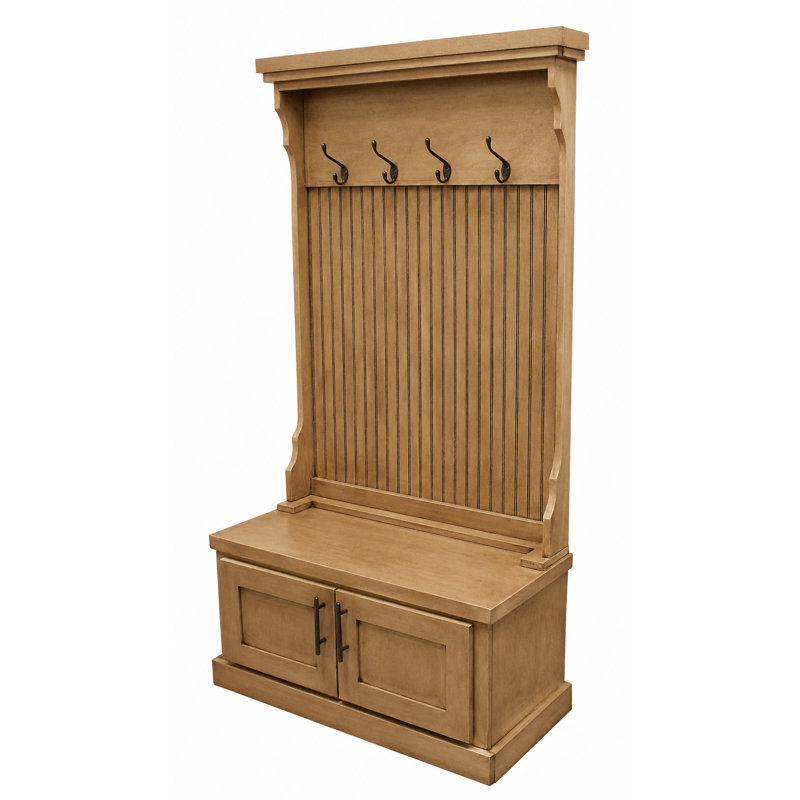 Brandley Hall Tree 37.5'' Wide with Bench and Shoe Storage, European Dusty White