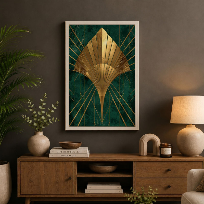 Golden Shell Art Deco - Wrapped Canvas, 18x12 - 45.7 x 30.5 cm, Ochre Border